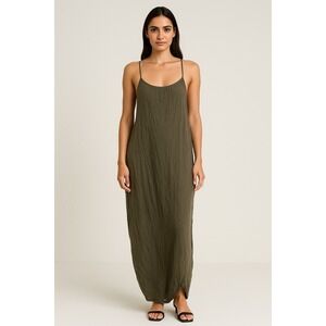Mod Ref Faux Wrap Maxi Dress‎ Soft Gauze Olive Green Medium Adjustable Straps